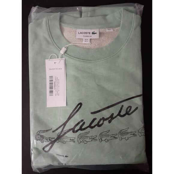 Lacoste Mens Long Sleeve Script Crewneck Sweatshirt, Heather Clover, Large - Picture 2 of 2